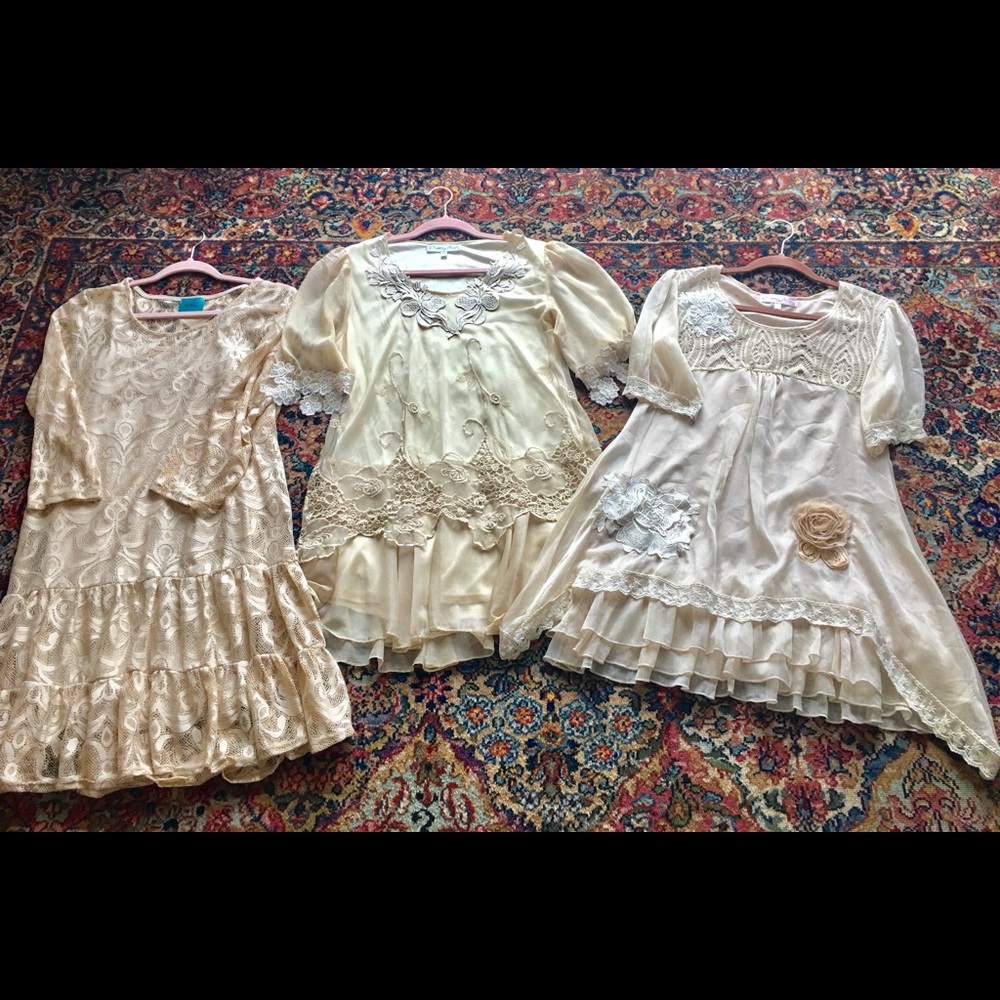 Set of 3 Adult Cream Baby Doll Style Dresses